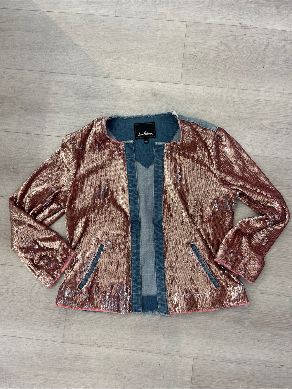 Sam Edelman Denim + Pink Sequin Blazer Jacket